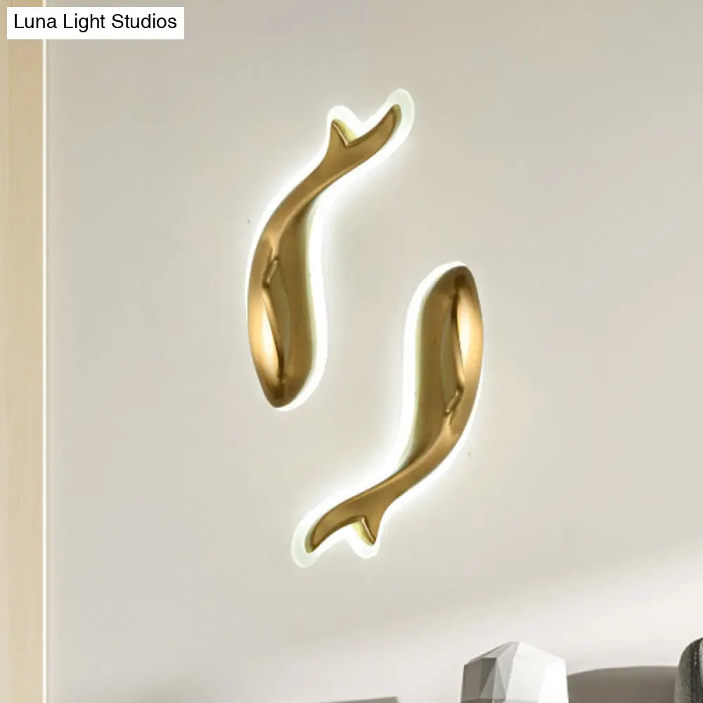 DecorBites™ Postmodern LED Brass Fish Flush Wall Sconce, 10"/12" Wide