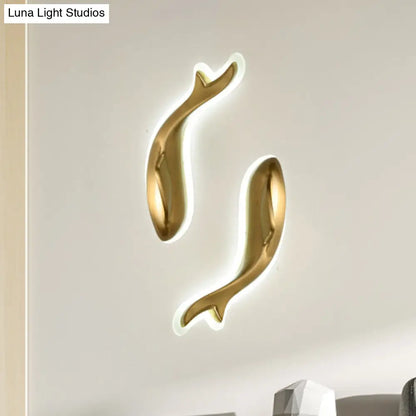 DecorBites™ Postmodern LED Brass Fish Flush Wall Sconce, 10"/12" Wide