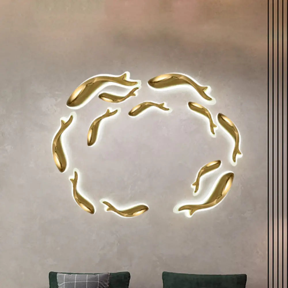 DecorBites™ Postmodern LED Brass Fish Flush Wall Sconce, 10"/12" Wide