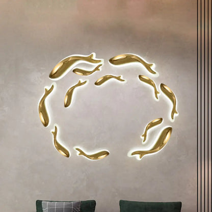 DecorBites™ Postmodern LED Brass Fish Flush Wall Sconce, 10"/12" Wide