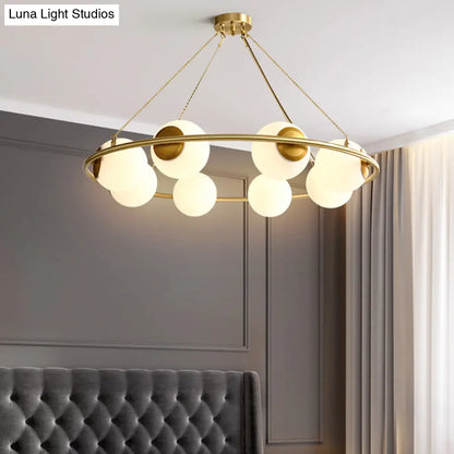 DecorBites™ Postmodern Metal Chandelier with Frosted Glass Shades - 6/8 Lights, Brass Finish