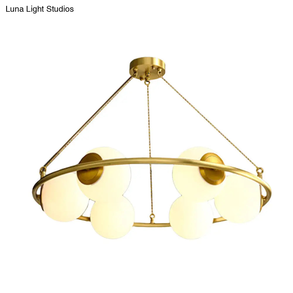 DecorBites™ Postmodern Metal Chandelier with Frosted Glass Shades - 6/8 Lights, Brass Finish