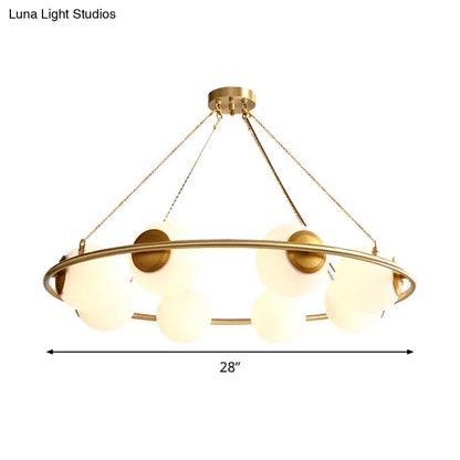 DecorBites™ Postmodern Metal Chandelier with Frosted Glass Shades - 6/8 Lights, Brass Finish