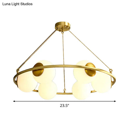 DecorBites™ Postmodern Metal Chandelier with Frosted Glass Shades - 6/8 Lights, Brass Finish