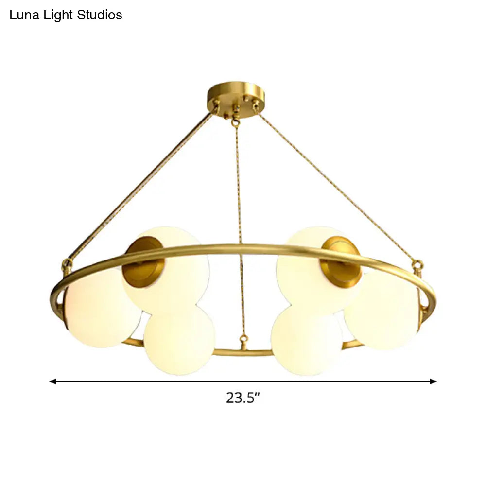 DecorBites™ Postmodern Metal Chandelier with Frosted Glass Shades - 6/8 Lights, Brass Finish