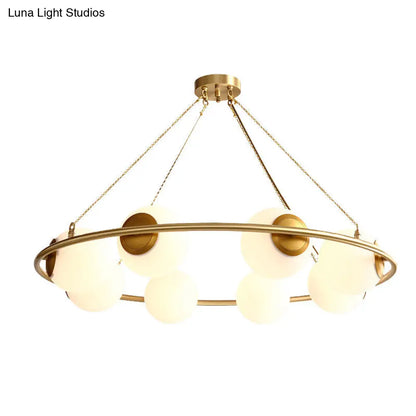 DecorBites™ Postmodern Metal Chandelier with Frosted Glass Shades - 6/8 Lights, Brass Finish