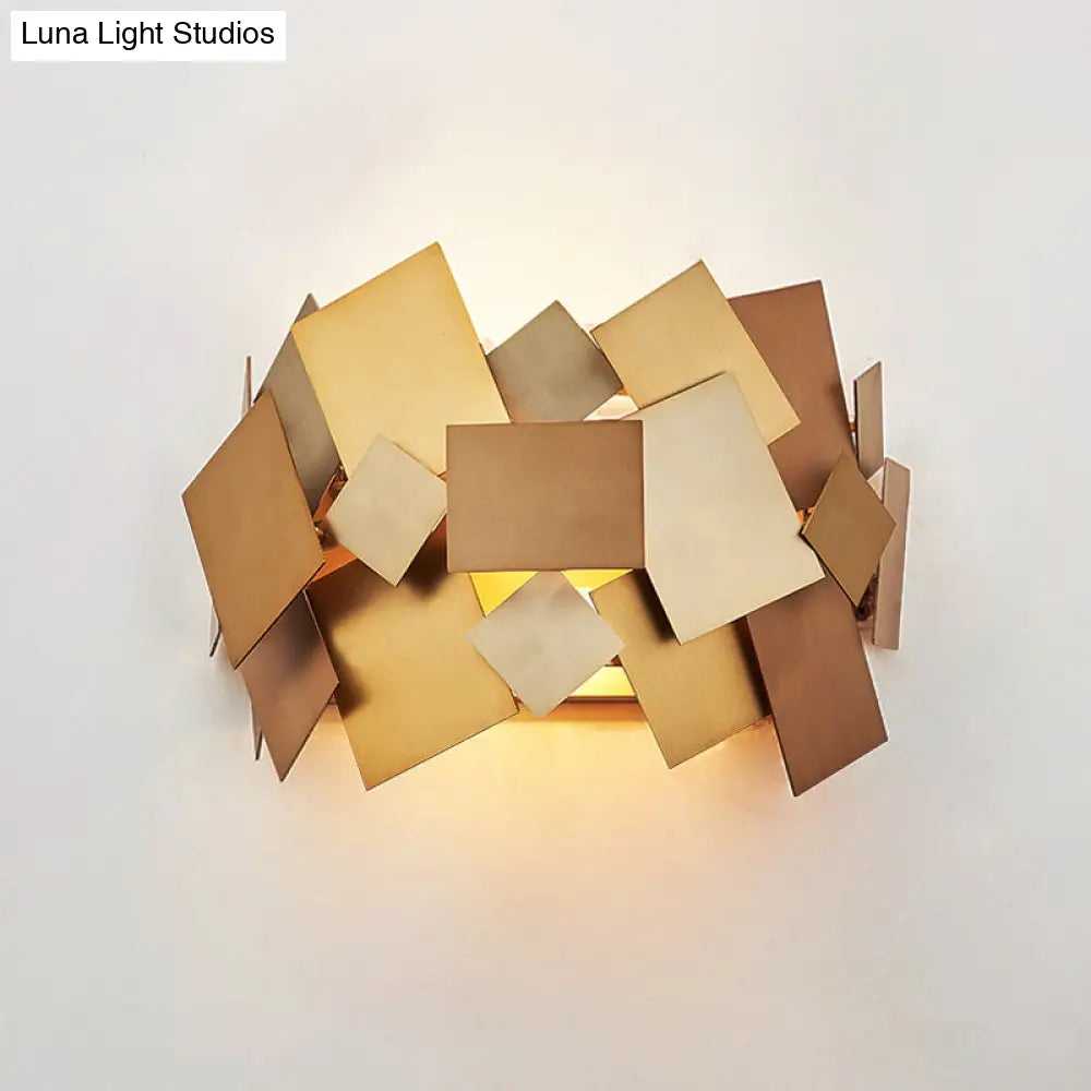 DecorBites™ Postmodern Metal Stacked Panel Sconce Light Fixture - 1 Light Gold Finish Wall Lamp for Living Room