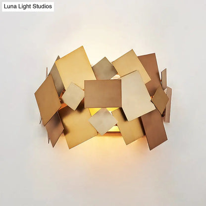 DecorBites™ Postmodern Metal Stacked Panel Sconce Light Fixture - 1 Light Gold Finish Wall Lamp for Living Room