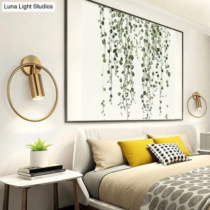 DecorBites™ Postmodern Metallic Wall Mount Sconce Light with Halo Ring - 1 Head Bedside Solution