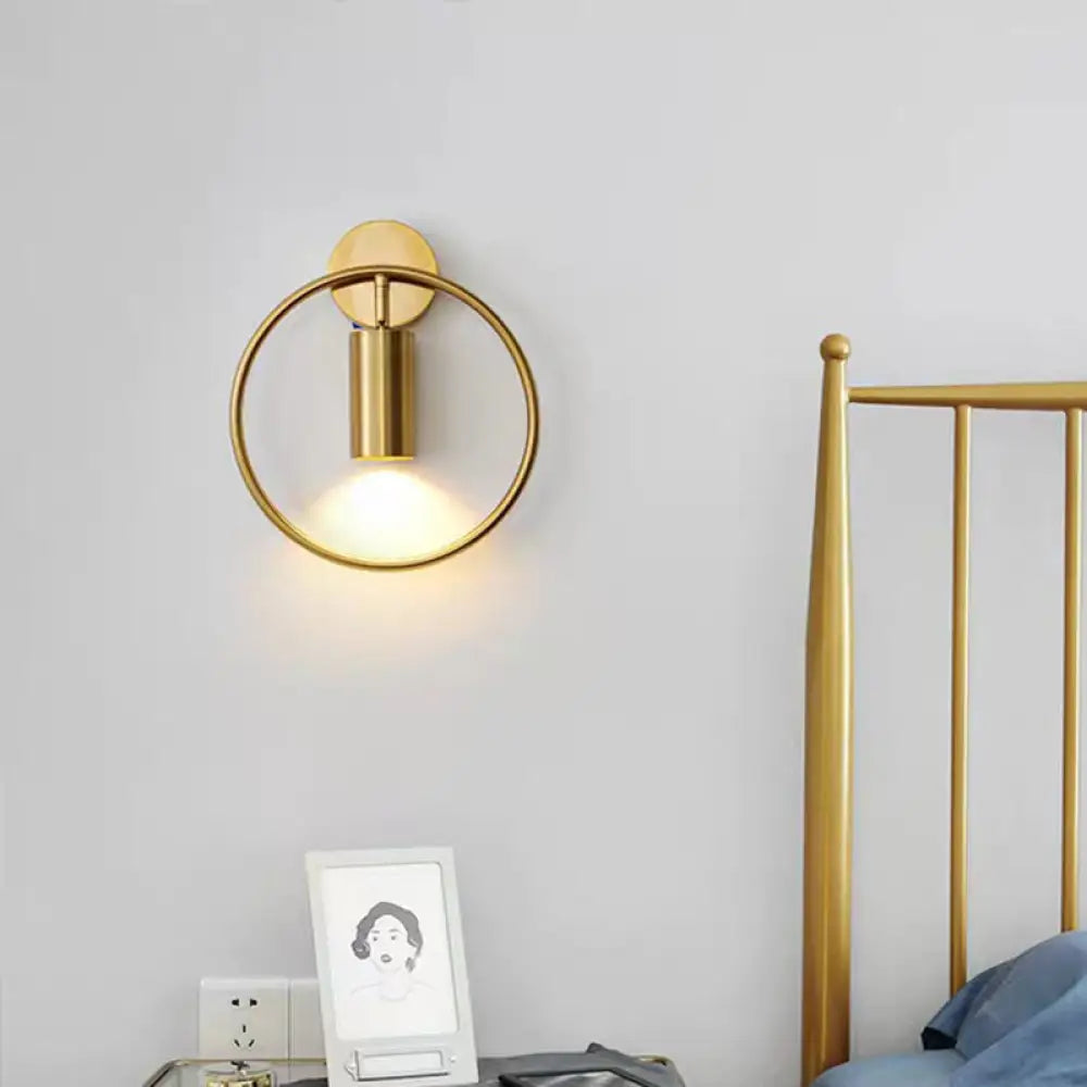 DecorBites™ Postmodern Metallic Wall Mount Sconce Light with Halo Ring - 1 Head Bedside Solution