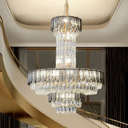 Postmodern multi-layer black crystal chandelier living room light