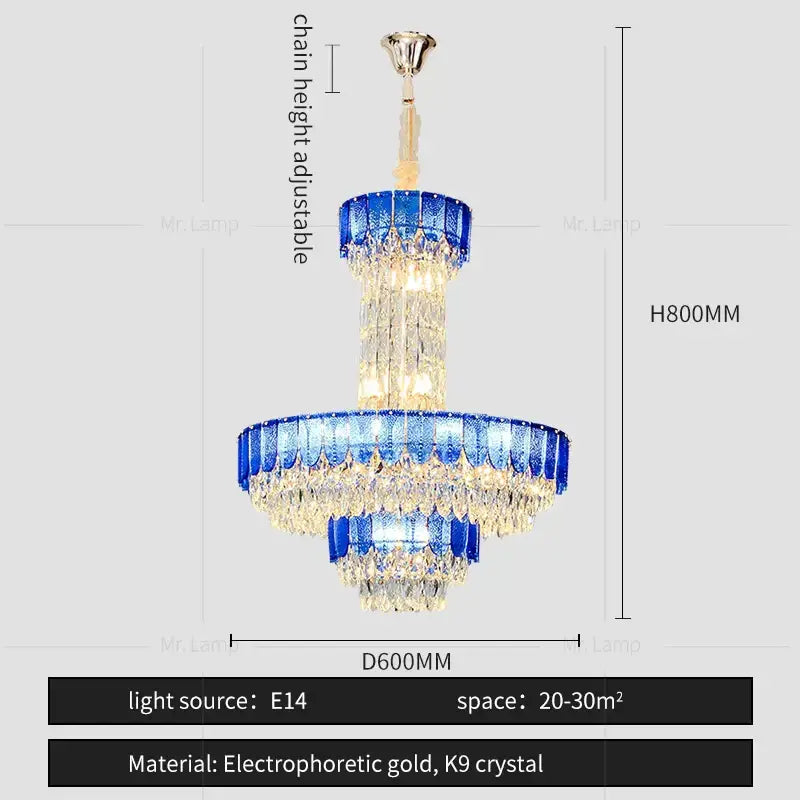 Postmodern multi-layer black crystal chandelier living room light
