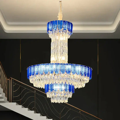 Postmodern multi-layer black crystal chandelier living room light