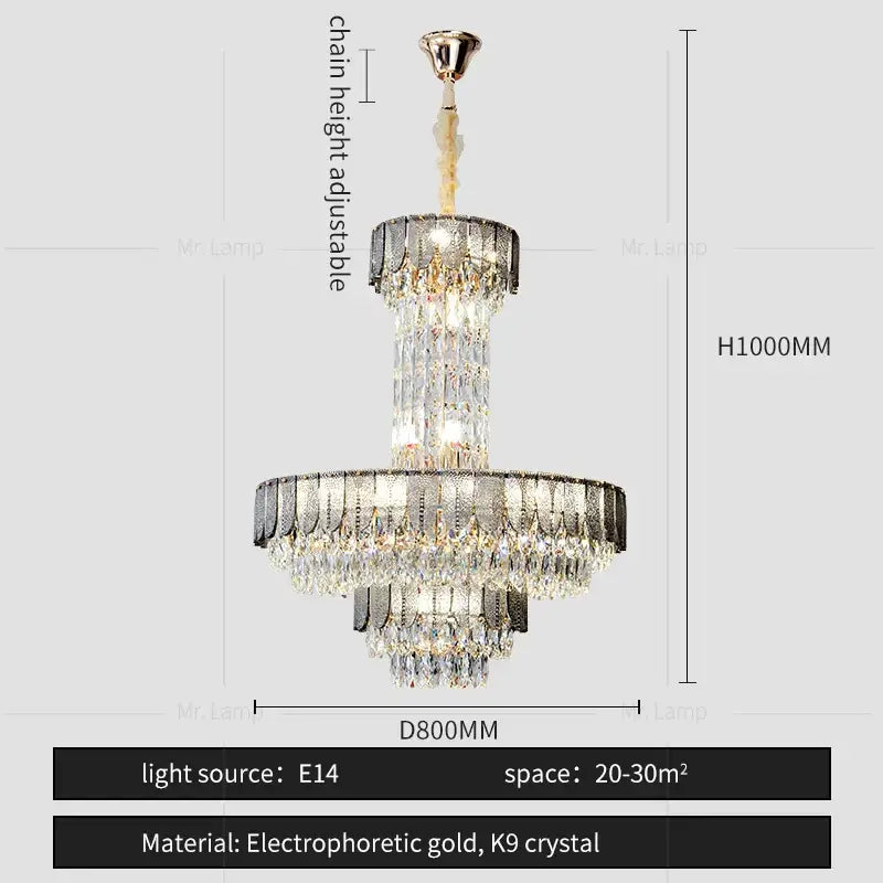 Postmodern multi-layer black crystal chandelier living room light