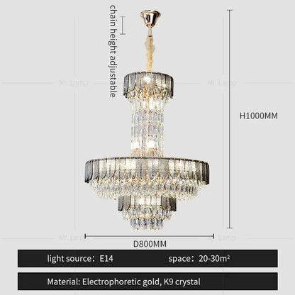 Postmodern multi-layer black crystal chandelier living room light