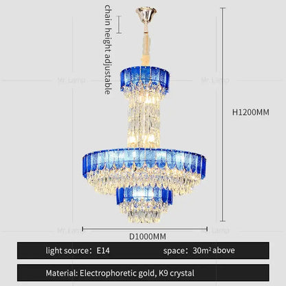 Postmodern multi-layer black crystal chandelier living room light