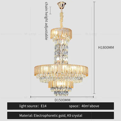 Postmodern multi-layer black crystal chandelier living room light