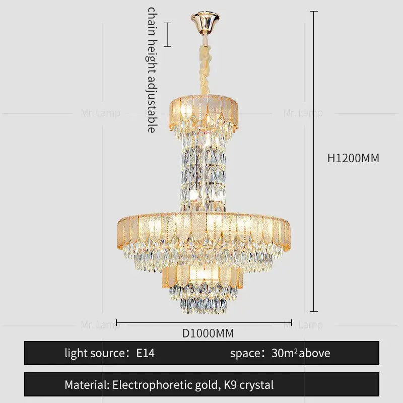 Postmodern multi-layer black crystal chandelier living room light