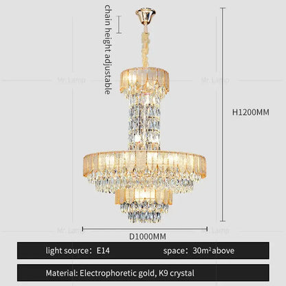 Postmodern multi-layer black crystal chandelier living room light