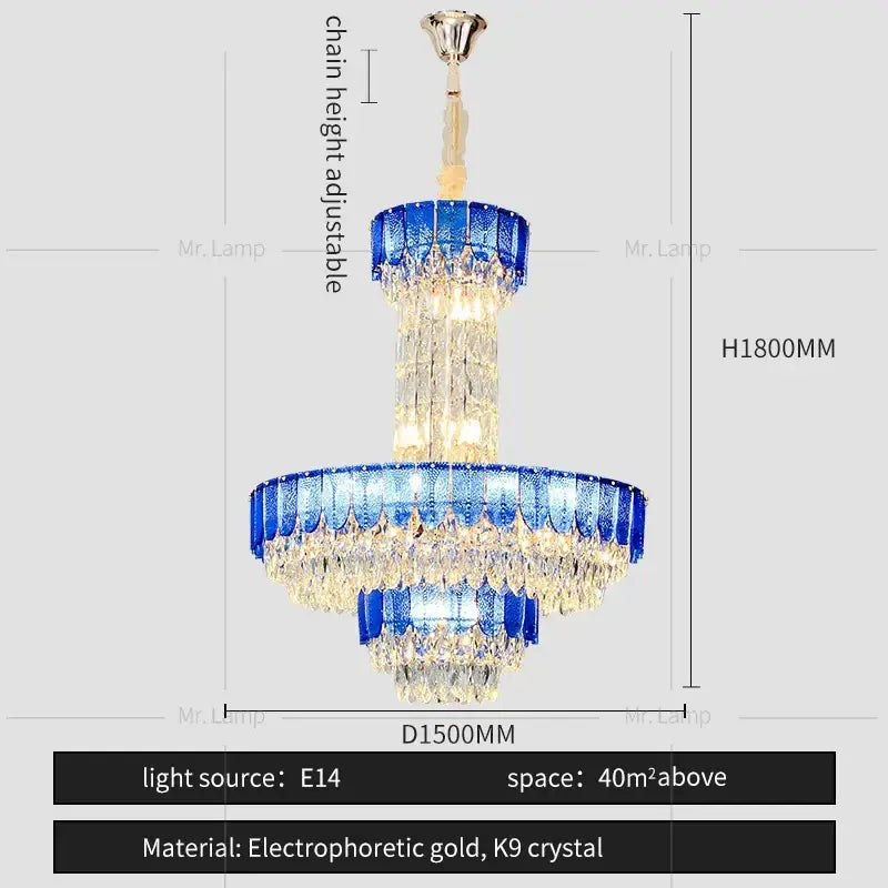 Postmodern multi-layer black crystal chandelier living room light