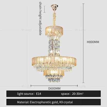 Postmodern multi-layer black crystal chandelier living room light