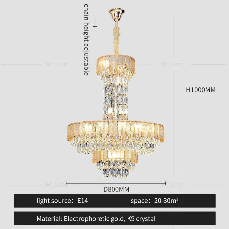 Postmodern multi-layer black crystal chandelier living room light
