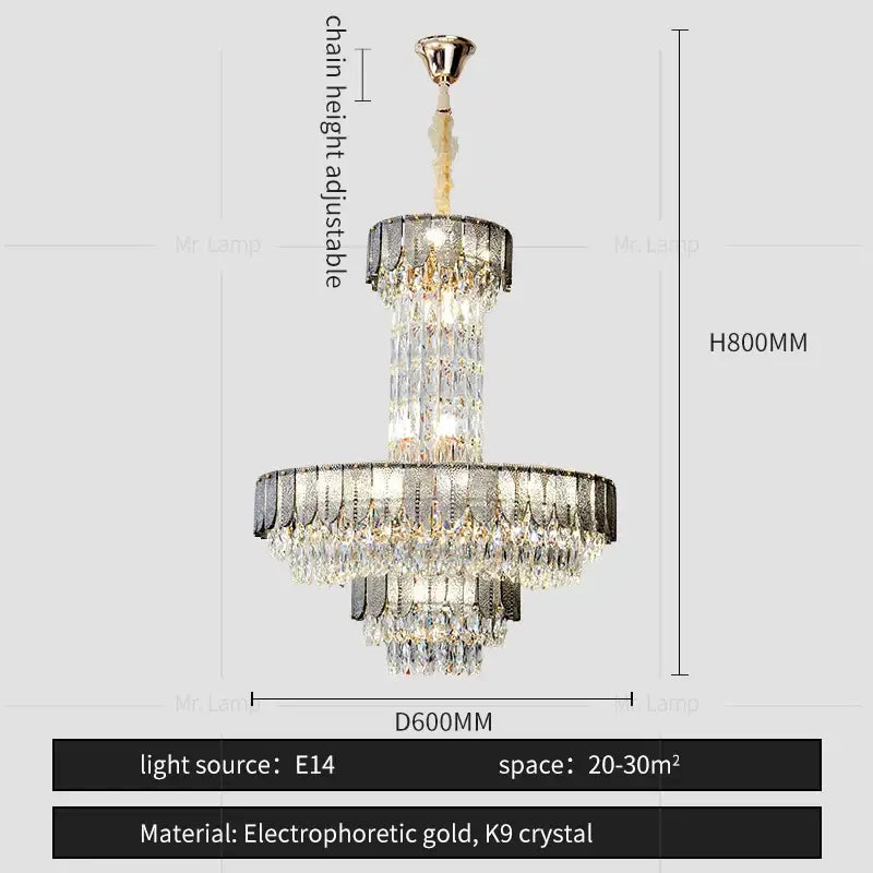 Postmodern multi-layer black crystal chandelier living room light