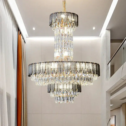 Postmodern multi-layer black crystal chandelier living room light