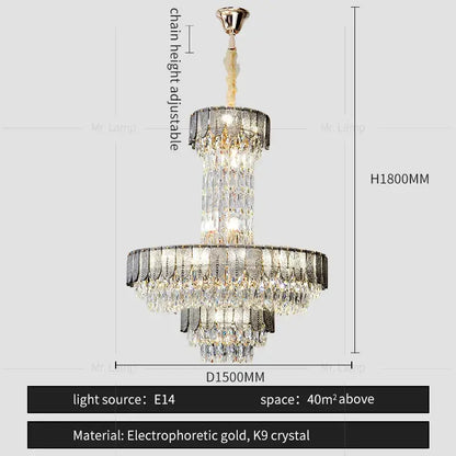 Postmodern multi-layer black crystal chandelier living room light