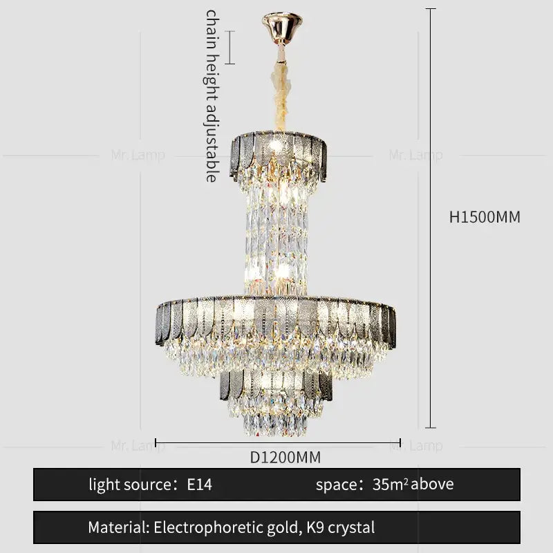 Postmodern multi-layer black crystal chandelier living room light