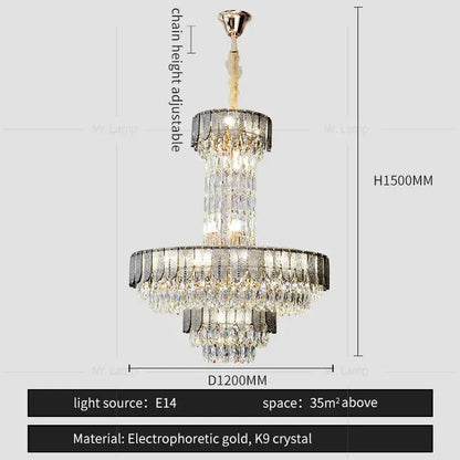 Postmodern multi-layer black crystal chandelier living room light