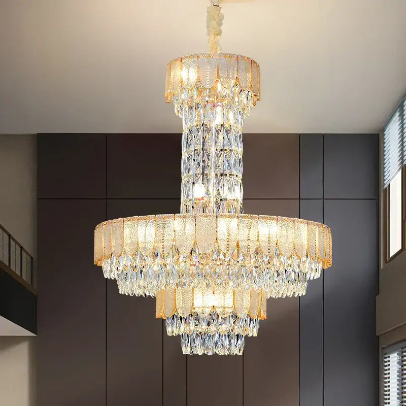 Postmodern multi-layer black crystal chandelier living room light