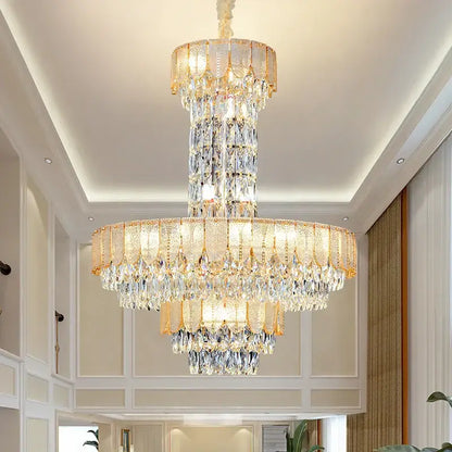 Postmodern multi-layer black crystal chandelier living room light