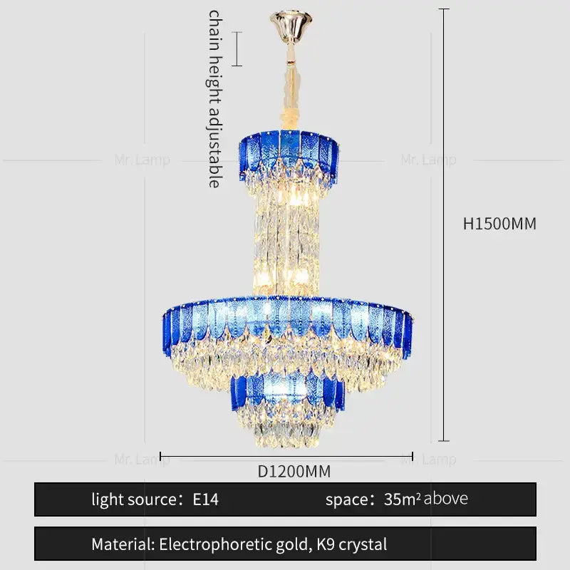 Postmodern multi-layer black crystal chandelier living room light