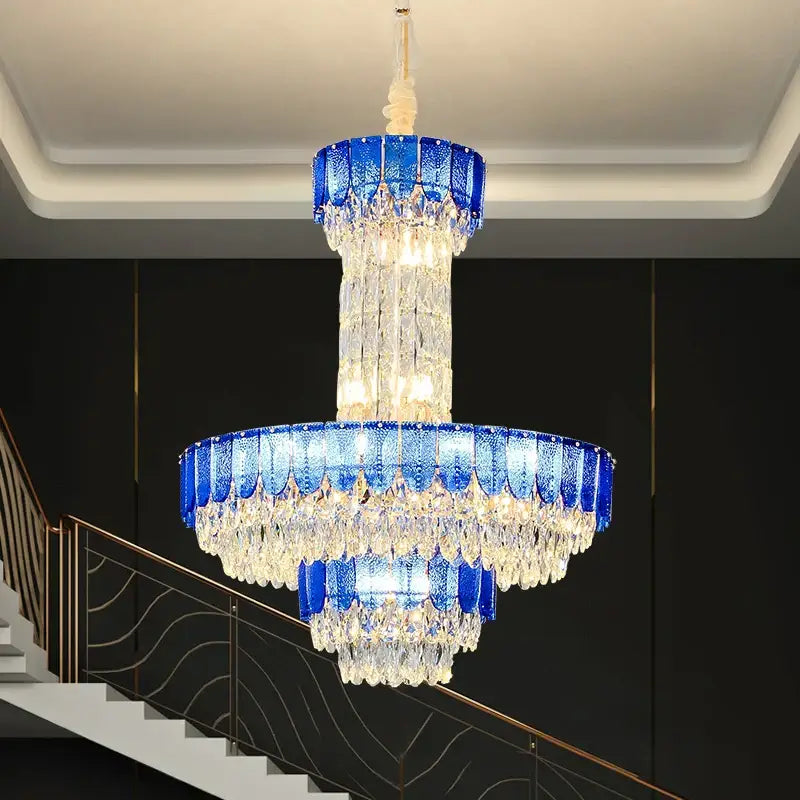 Postmodern multi-layer black crystal chandelier living room