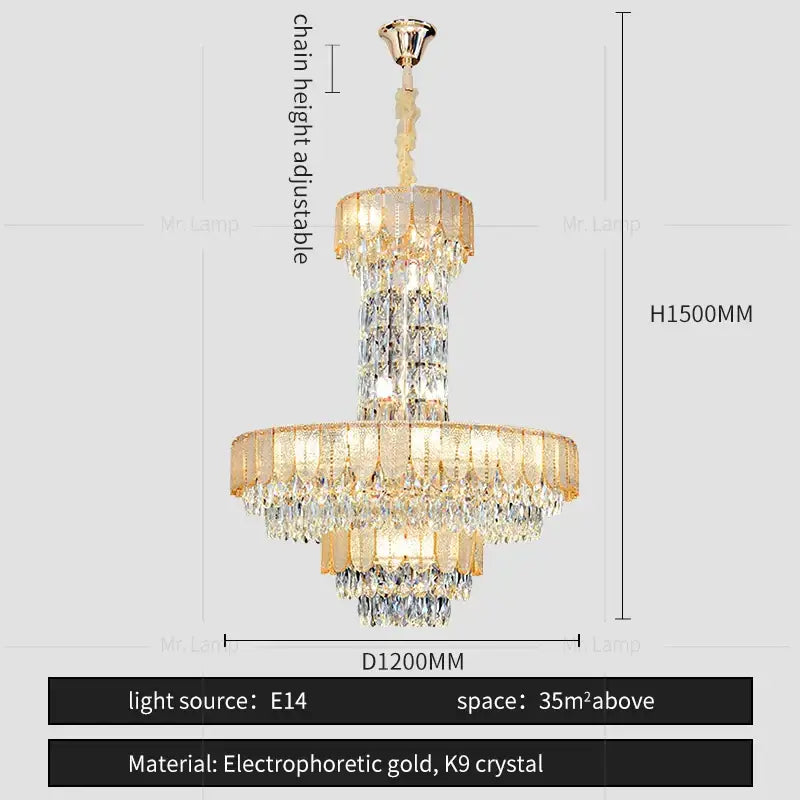 Postmodern multi-layer black crystal chandelier living room