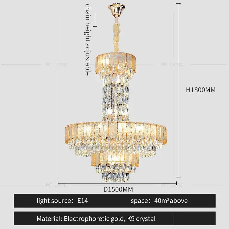 Postmodern multi-layer black crystal chandelier living room