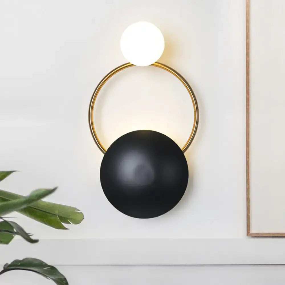 Postmodern orbital flush mount black & gold sconce for bedroom