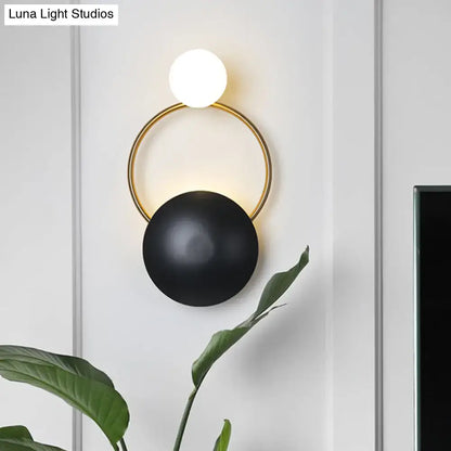 Postmodern orbital flush mount black & gold sconce for bedroom