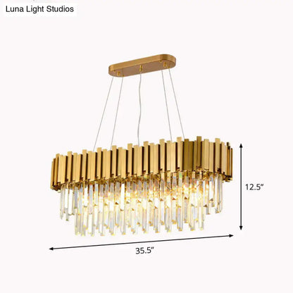 Postmodern oval hanging light gold crystal chandelier dining room