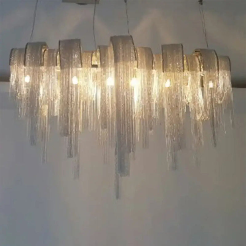 Postmodern silver arch aluminum chain chandelier lobby suspension light