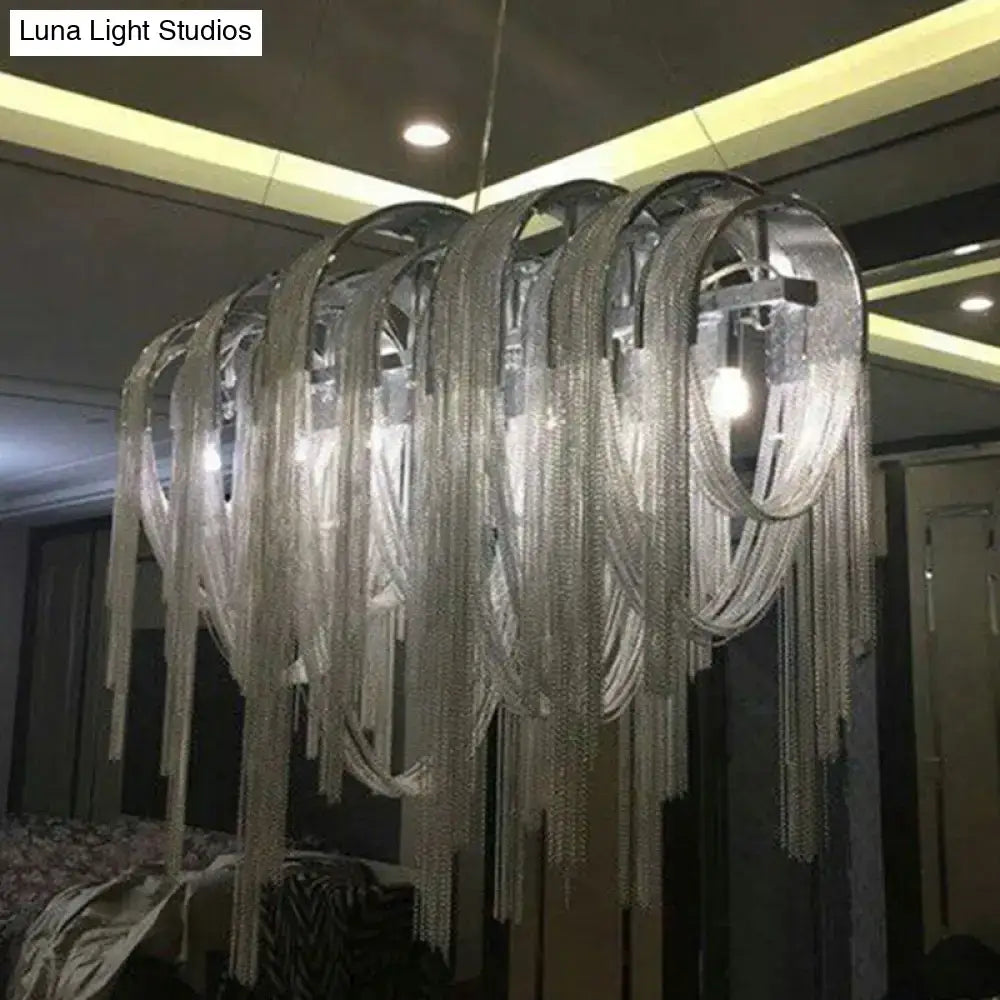 Postmodern silver arch aluminum chain chandelier lobby suspension light