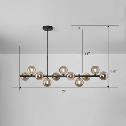Postmodern smoke grey glass globe chandelier dining room light