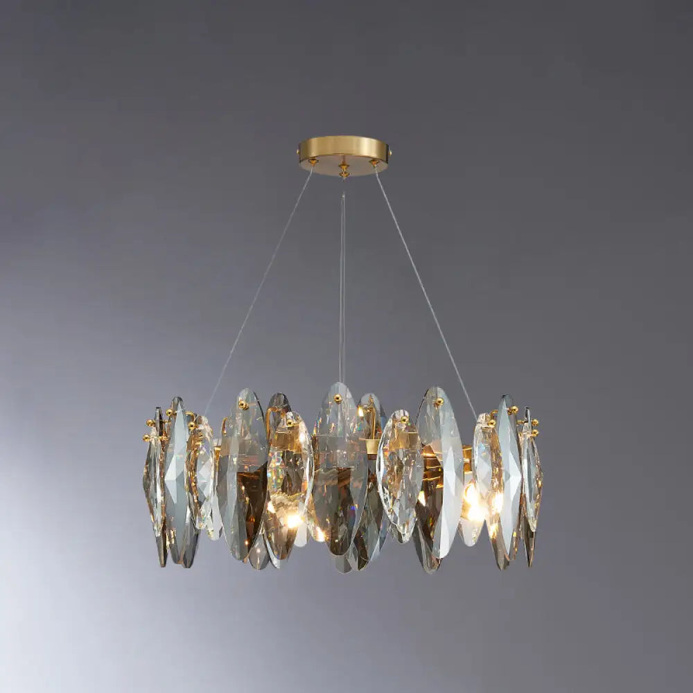 DecorBites™ Postmodern Smoke Grey Glass Leaf Suspension Lamp – Gold Restaurant Island Light