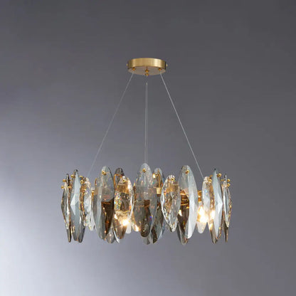 DecorBites™ Postmodern Smoke Grey Glass Leaf Suspension Lamp – Gold Restaurant Island Light