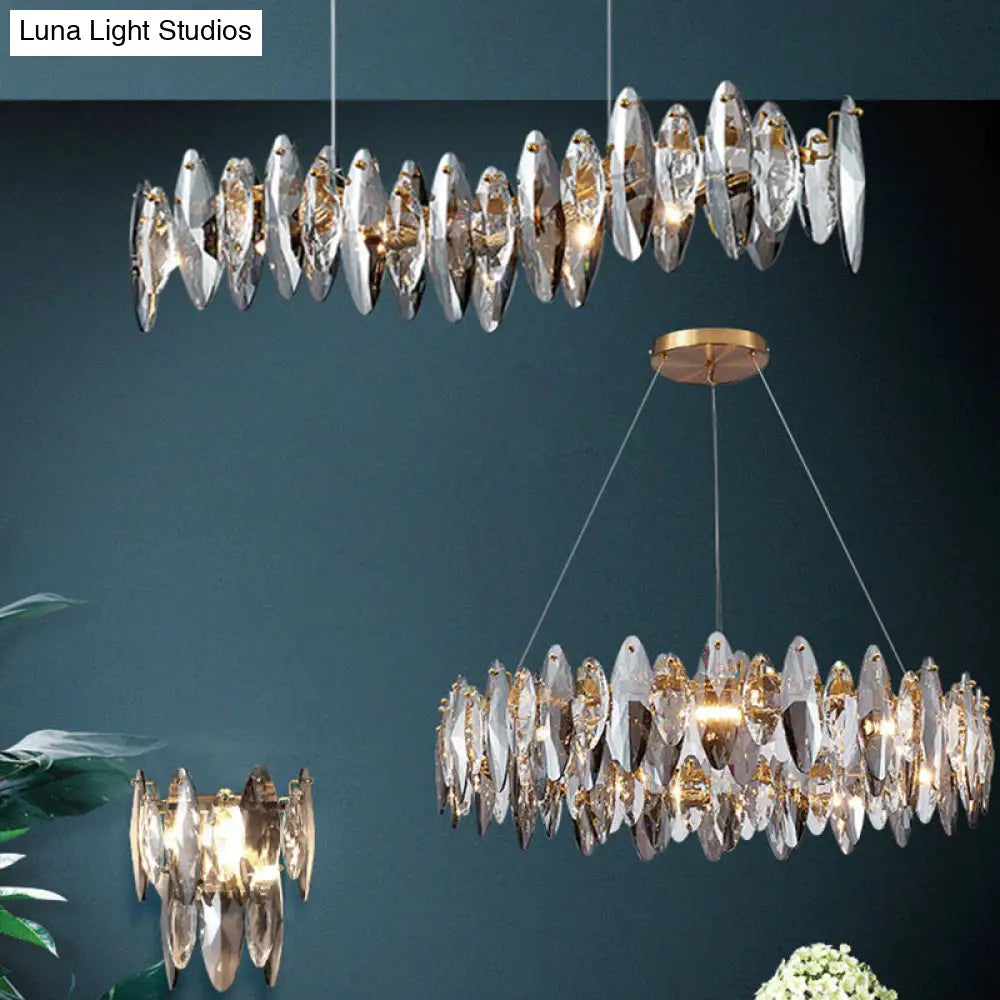 DecorBites™ Postmodern Smoke Grey Glass Leaf Suspension Lamp – Gold Restaurant Island Light