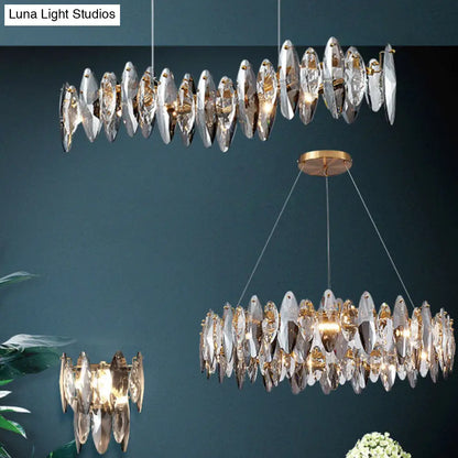 DecorBites™ Postmodern Smoke Grey Glass Leaf Suspension Lamp – Gold Restaurant Island Light