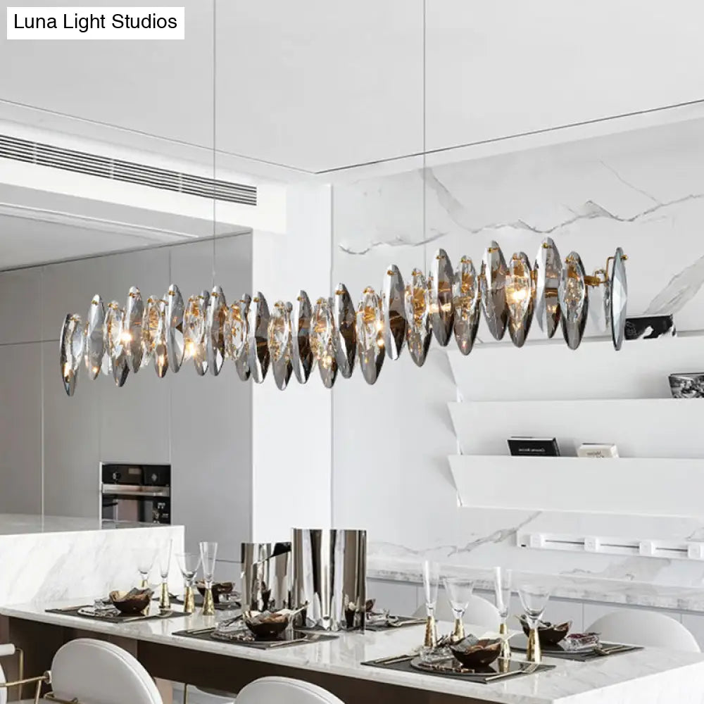 DecorBites™ Postmodern Smoke Grey Glass Leaf Suspension Lamp – Gold Restaurant Island Light