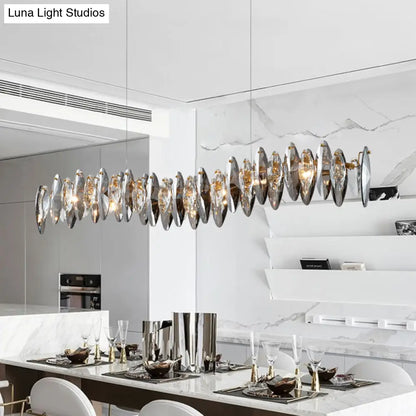 DecorBites™ Postmodern Smoke Grey Glass Leaf Suspension Lamp – Gold Restaurant Island Light