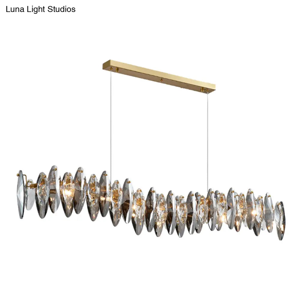 DecorBites™ Postmodern Smoke Grey Glass Leaf Suspension Lamp – Gold Restaurant Island Light